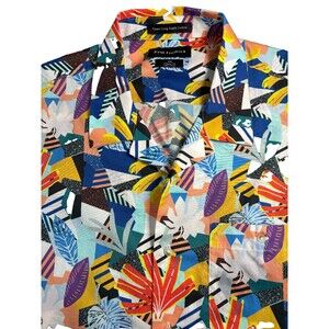 Paul Fredrick Shirt Mens Floral Hawaiian Button Up Short Sleeve Classic Fit  XXL